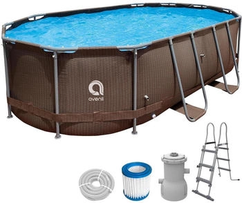 Avenli Frame Oval Pool Set 427x275x100cm Rattan Optik
