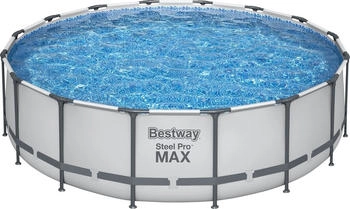 Bestway Steel Pro MAX Frame Pool Komplett-Set mit Filterpumpe Ø 488 x 122 cm rund lichtgrau