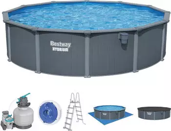 Bestway Hydrium Komplett-Set mit Sandfilteranlage &Oslash; 549 x 132 cm Holz-Optik Grau