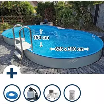 planet pool Cannes 625x360x150cm Stahl 0,8mm wei&szlig; Folie 0,6mm blau Einh&auml;ngebiese