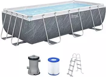Bestway Steel Pro MAX Frame Pool Set mit Filterpumpe 404 x 201 x 100 cm Marmor-Optik (Schiefergrau) eckig