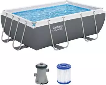 Bestway Steel Pro MAX Frame Pool Set mit Filterpumpe 282 x 196 x 84 cm grau eckig