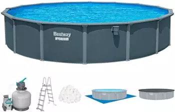 Bestway Hydrium Komplett Set mit Sandfilteranlage &Oslash;732x132cm rund Holz Optik (Grau)