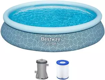 Bestway Fast Set Aufstellpool Set mit Filterpumpe &Oslash; 457 x 84 cm Grafisches Liniendesign rund