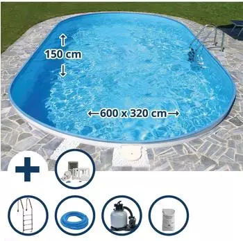 planet pool Fidschi 600x320x150cm Stahl 0,8 mm wei&szlig; Folie 0,6 mm blau Einh&auml;ngebiese