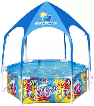 Bestway Steel Pro Splash-in-Shade mit Sonnenschutzdach &Oslash;183x51cm bunt Fische