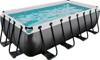 Exit Toys Framepool Black Leather Komplett-Set 200x400x100 cm mit Sandfilterpumpe hellgrau/schwarz