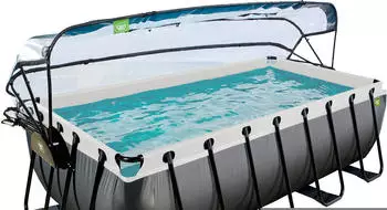 Exit Toys Framepool Black Leather Komplett-Set 200x400x100 cm mit Sandfilterpumpe und Abdeckung hellgrau/schwarz