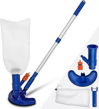 tillvex Pool-Staubsauger-Set mit Teleskopstange, Sammelbeutel & Gartenschlauchanschluss (VKUG-002)