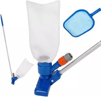 Relaxdays Pool Reinigungsset, Poolsauger, Kescher, Bürste, 3-teilig