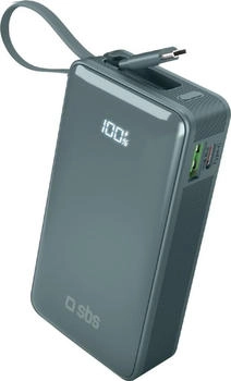 SBS Mobile Power Bank with Integrated USB-C Cable 10000mAh Light Blue