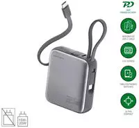 4smarts Powerbank Pocket Dual Cord 10000mAh 22.5W, spacegrau