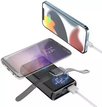 Revolt 3-in-1-Wireless-Powerbank für iPhone & Apple Watch, USB-C PD, 10Ah, 22,5W