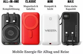 Viesta Classic Powerbank 10.000mAh 22,5W Wireless rot (NEW-3533)