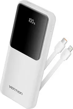 Vention Powerbank 10000mAh 22,5W mit USB-C- und Lightning-Kabel, LED-Display, weiß (FHOW0)