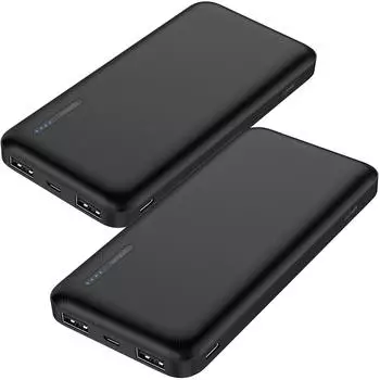 Revolt USB-Powerbank 10.000mAh, 2x USB-A, 1x USB-C, 12W, 2er-Set (JX6183)