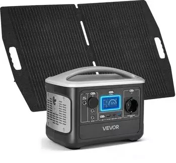 VEVOR Tragbare Powerstation, mit 100-W-Solarpanel, 600-W-Solargenerator, 493-Wh-LiFePO4-Akku-Backup & 7 Ausg&auml;ngen