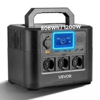 VEVOR Tragbare Powerstation 1200W 806Wh Solargenerator LiFePO4-Akku-Backup 9 Ausg&auml;nge
