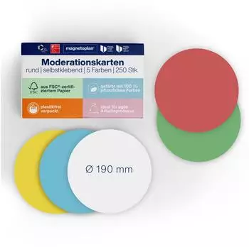 magnetoplan Moderationskarten selbstklebend rund 190mm 5-farbig sortiert 250 St&uuml;ck (111151890)