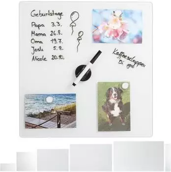 Relaxdays Glas-Magnettafel 40x40cm wei&szlig;