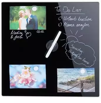 Relaxdays Glas-Magnettafel 40x40cm schwarz