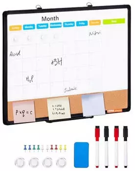 VEVOR Whiteboard & Korktafel Kombination 2-in-1 magnetisch 24"x18" Aluminiumrahmen