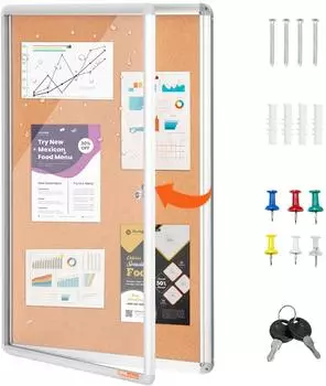 VEVOR Pinnwand mit Vitrine 90x60cm Aluminiumrahmen abschlie&szlig;bar Acryl-T&uuml;r (CCB-2436)