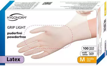 Hygonorm Grip Light 26719 Latex Einweghandschuh L wei&szlig; 100 Stk.