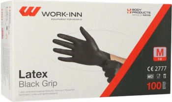 Papstar WORK-INN/PS Latex-Handschuhe puderfrei "Black Grip" schwarz Größe M Spenderkarton (100 Stück)