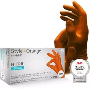 AMPri Nitrilhandschuhe orange Größe S puderfrei Style orange by Med-Comfort