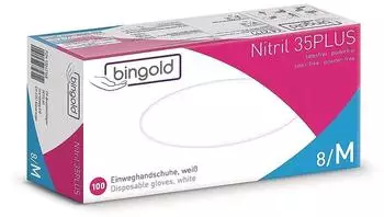 Bingold BINGOLD Nitril 35PLUS Einweghandschuhe Weiß Puderfrei 100 Stück : M