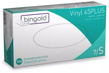 Bingold BINGOLD Vinyl 45PLUS Einweghandschuhe Transparent puderfrei 100 Stück : S