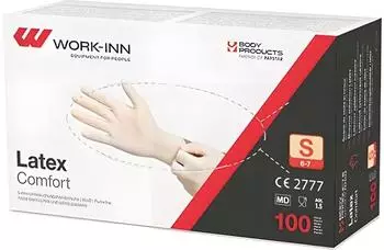 Work-Inn 1000 " " Handschuhe Latex puderfrei "Comfort" weiss natur Größe S