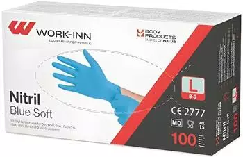 Work-Inn 10x 100 " " Handschuhe Nitril puderfrei "Blue Soft" blau Größe L Faltschachtel (100 Stück)