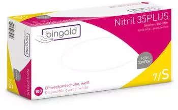 Bingold Einweghandschuh Nitril 35PLUS 634301 S weiß 100 Stück Packung mit 10 Stück