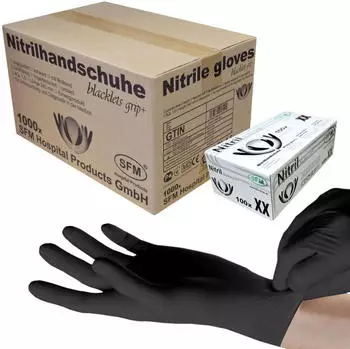 Saxonette &reg; BLACKLETS GRIP+ : S Nitrilhandschuhe puderfrei F-tex schwarz (1000)