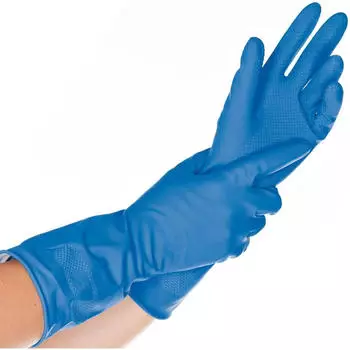Hygostar 12 x Haushalts-Handschuh Latex Bettina M 30cm blau VE=12 Paar