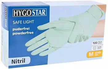 Hygostar 10 x Nitril-Handschuh Safe Light puderfrei M 24cm gr&uuml;n VE=100 St&uuml;ck