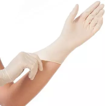 Hygostar Latex-Handschuh Grip puderfrei M 24cm wei&szlig; VE=10x100 St&uuml;ck