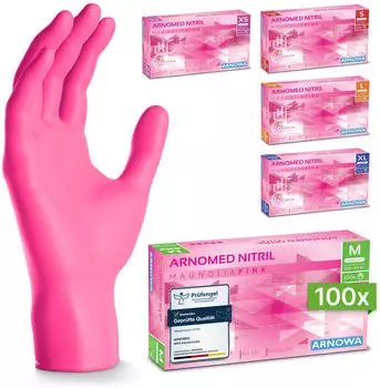 Arnowa RAINBOW NITRIL MAGNOLIA PINK Nitrilhandschuhe pink puderfrei VE 100 St&uuml;ck 6/XS