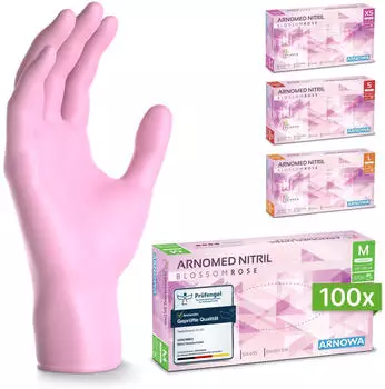Arnowa RAINBOW NITRIL BLOSSOM ROSE Nitrilhandschuhe rosa puderfrei VE 100 St&uuml;ck 7/S