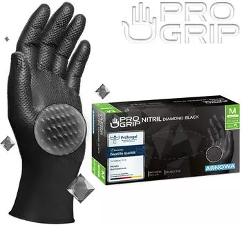 Arnowa PROGRIP NITRIL DIAMOND BLACK Nitrilhandschuhe schwarz puderfrei VE 50 St&uuml;ck 8/M