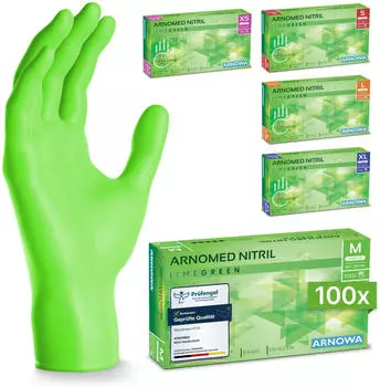 Arnowa RAINBOW NITRIL LIME GREEN Nitrilhandschuhe gr&uuml;n puderfrei VE 100 St&uuml;ck 8/M