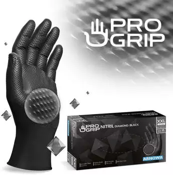 Arnowa PROGRIP NITRIL DIAMOND BLACK Nitrilhandschuhe schwarz puderfrei VE 50 St&uuml;ck 11/XXL