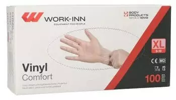 Papstar 10x WORK-INN/PS 100 "WORK-INN/PS" Handschuhe Vinyl puderfrei "Comfort" transparent Größe XL Faltschachtel (100 Stück)