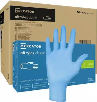 Mercator Medical Nitrilhandschuhe Gr&ouml;&szlig;e S blau Mercator Nitrylex Classic 100 St&uuml;ck pro Karton (10er-Packung)