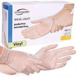 Hygonorm Vinyl-Handschuh Ideal Light puderfrei M 24cm wei&szlig; VE=100 St&uuml;ck