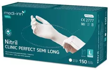 Medi-Inn PRO Clinic-Perfect Semi Long Nitril-Einmalhandschuhe puderfrei wei&szlig; L / 10 x 150 = 1500 St&uuml;ck