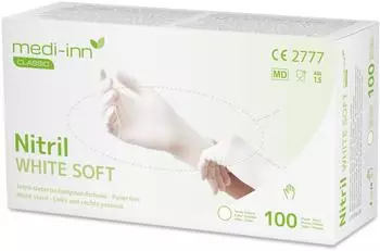 Medi-Inn Nitril white soft Einmalhandschuhe puderfrei 100 St&uuml;ck / L