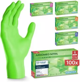 Arnowa RAINBOW NITRIL LIME GREEN Nitrilhandschuhe gr&uuml;n puderfrei VE 100 St&uuml;ck 7/S